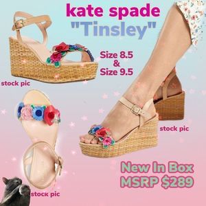NIB $289 kate spade | Tinsley | Leather Wedges with Floral Detail & Natural